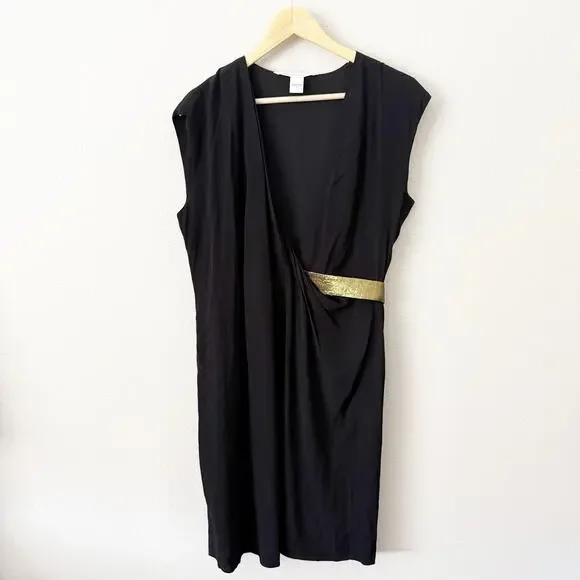 DIANE VON FURTSTENBERGEvangeline Black Wrap Sheath Dress Gold Waist10